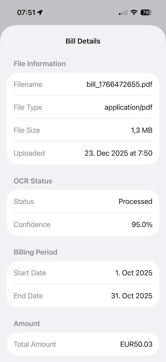 OCR extracting dates, amounts, usage values, account numbers and billing periods from a utility bill